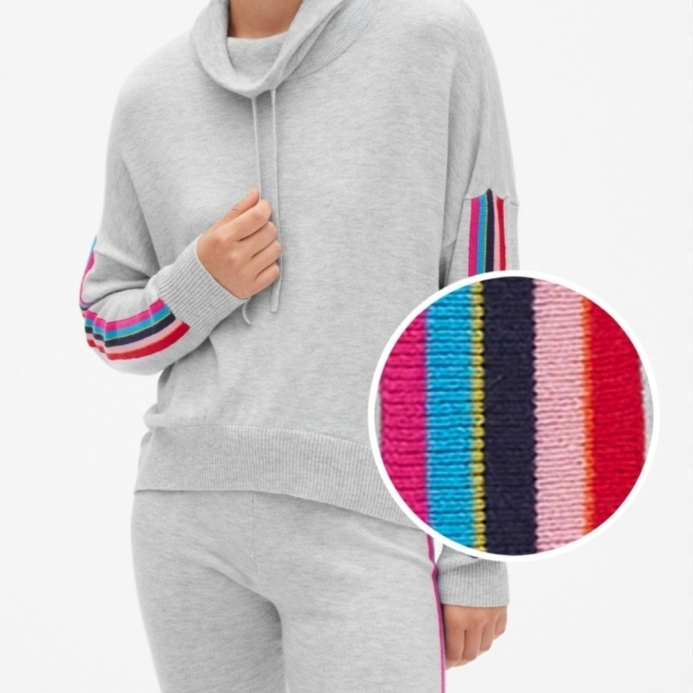 Love by Gap Gray Merino Wool Blend Slouchy Mock Neck Sweater Stripe Sleeves S